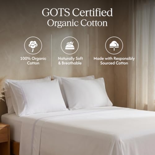 Image of Bedsheet Set | GOTS Certified 100% Organic Cotton Percale | 200 TC | Breathable & Skin-Friendly (Single, Greystone On White)