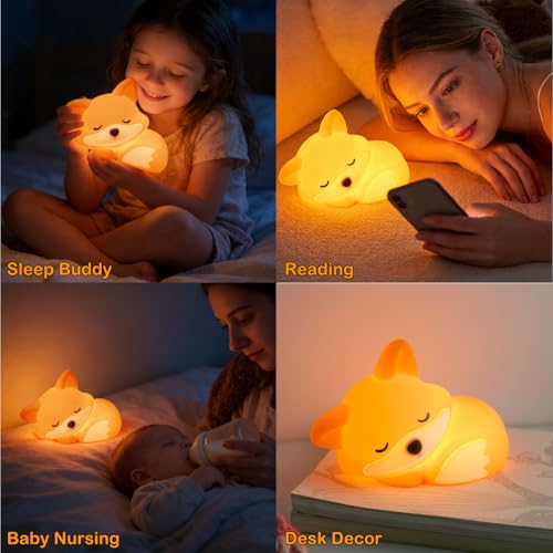 Fox Lamp, Fox Cute Night Light Gifts, Rechargeable Bedside Nightlight, Dimmable Squishy Silicone Animal Touch Lamp, Baby Room Decor, Small Night Light for Kids Teens Boys Girls Lovers — view 5