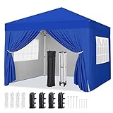 Yaheetech 8x8 Pop Up Canopy with 4 Removable Sidewalls, Portable Enclosed Instant Tent, Waterproof Outdoor Tent, Beach Sun Shelter with 4 Sandbags, 8 Stakes & 4 Ropes, Blue