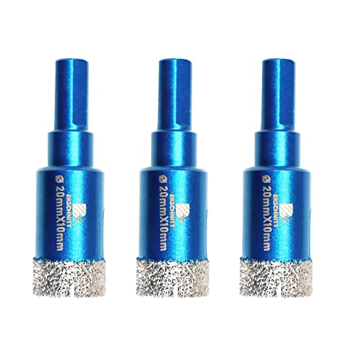Broca de Diamante 20mm - BRSCHNITT Sierra Perforadora de Vástago Triangular Porcelana Ceramica Azulejo Granito Mármol（3 piezas）