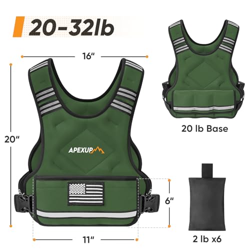 Image of APEXUP Adjustable Weighted Vest, 4-10lb /12-18lb /20-32lb Vest with 6 Ironsand Weights and Large Pocket, Weight Vest for Men Women Strength Training, Running, Walking