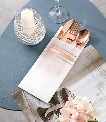 White And Rose Gold Napkins Disposable Decorative - 50 Pk - Linen Feel Paper Guest Towels Disposable Bathroom Fancy Wedding Napkins White Dinner Napkins Party Napkins #TOP4