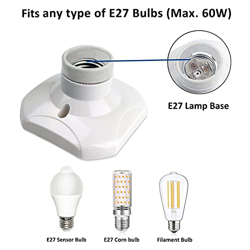 E27 Screw Light Bulb Socket Holder, ES Lamp Holder Base, Edison Screw E27 Wall Socket, Ceiling Light Fitting, AC 220-250V, White, 2pcs - Image 3