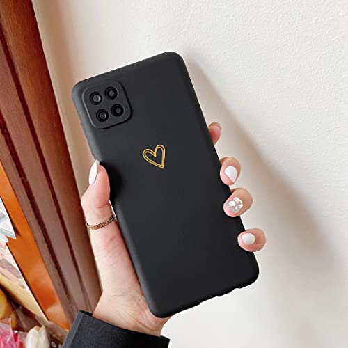DEFBSC Coque pour Samsung Galaxy A22(5G) Mode Mignon Forme de Coeur en Silicone Coque Antichoc Souple TPU Back Cover Housse de Protection avec Motif Coeur - Black Cover