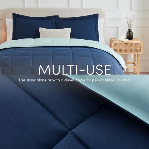 Hearth & Harbor Down Alternative Comforter - All Season Soft Quilted Queen Bed Comforter Duvet Insert with Corner Tabs - Queen Size 3 Piece Set with Pillow Shams Reversible Navy/Blue by Hearth & Harbor - Used condition - Image 6