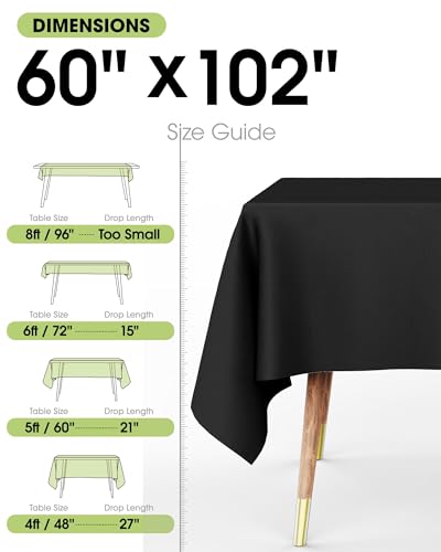 Pureegg Rectangle Table Cloth 60" x 102" – Durable Polyester Tablecloth Offers Reusable & Washable Protection, Ideal for Outdoor Party, Picnic, Wedding, Banquet and Birthday, 2 Pack, Black