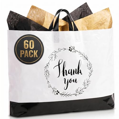19x15 Large Thank You Bags with Handles, Shopping Bags for Small Business