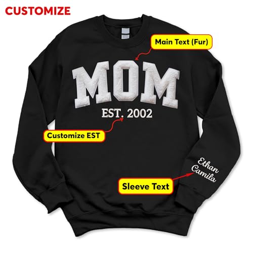 Customize Embroidered Sweatshirt, Personalized Faux Fur Text, Gifts for Mama, Mom, Grandma, Mimi, Auntie, Christmas2