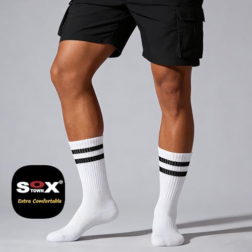 Image of SOX TOWN Cushioned Crew Training Athletic Socks for Unisex Men Women Sports