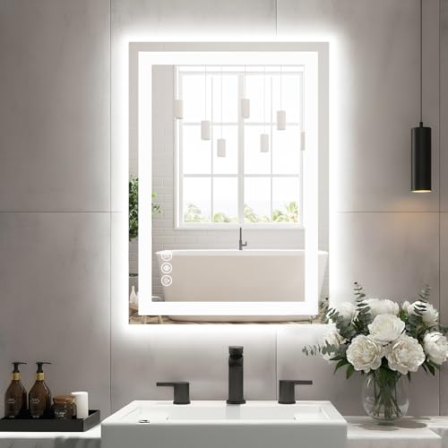 DUMOS 20"x28"1 Smart Anti-Fog LED Bathroom Mirror with Front Light & Backlit, 3 Color Temperatures, Dimmable, Memory Function, Rectangle Modern Vanity Mirror by DUMOS - Used condition - US$65.83