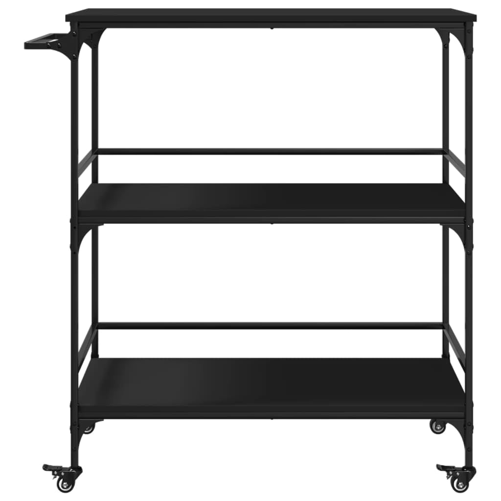 vidaXL Carrito de Cocina, Estante de Almacenaje, Carro de Servicio Comida, Carrito para Salón Baño Estudio, Madera de Ingeniería Negro