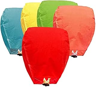 5 Pack Chinese Lantern Sky Flying Paper Lanterns - 100% Biodegradable, Eco Friendly, Wire-Free Fire Resistant Paper Lantern to Release in Sky,Wedding & Parties & Festivals, Multi-Colour, Rainbow