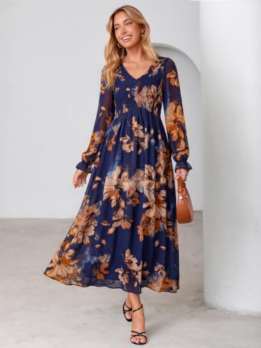 Simplee Womens Long Sleeve Fall Wedding Guest Boho Floral Maxi Dress — view 5