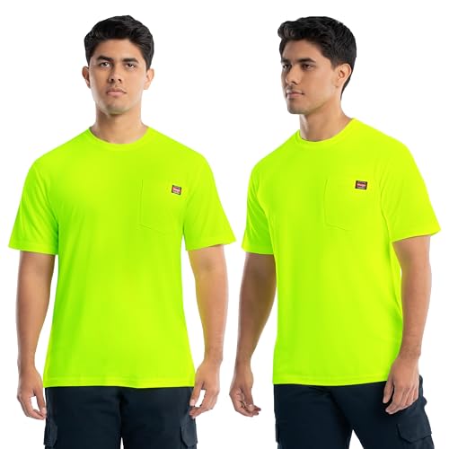 Wrangler Workwear Men's Short Sleeve UPF 40 Performance Pocket T-Shirt, 2-Pack, Safety Yellow, XX-Large