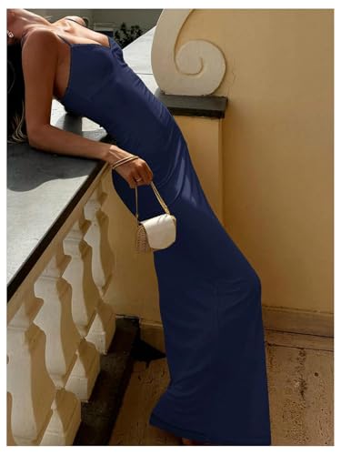 Image of SOLY HUX Women's Elegant Mesh V Neck Bodycon Maxi Dress Summer Cocktail Party Wedding Guest Long Cami Sundresses