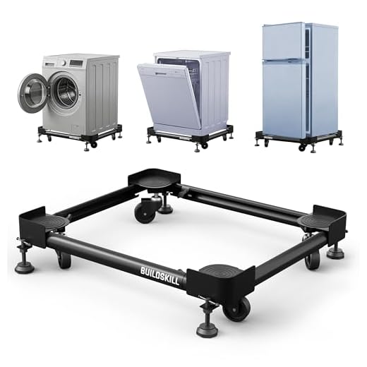 BUILDSKILL 160kg Load Capacity Washing Machine Stand | 360° Rotating Wheels | Adjustable | Absorbs Vibration | Anti-skid Fridge Stand, Dishwasher Stand, Top & Front Load Washing Machine Trolley -Black