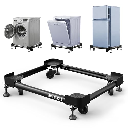 Image of BUILDSKILL Full Metal Washing Machine Stand | 360 Rotating Wheels | Anti-skid Rubber Pads | Compatible with Front & Top Load 7kg-10kg, Refrigerators, Dishwashers, Room Coolers | 160Kg Load Capacity