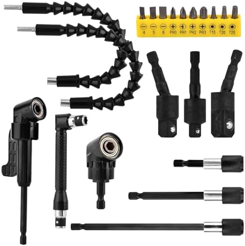 21 Pcs Flexible Drill Bit Extension Set Includes 105° Right Angle Drill ...