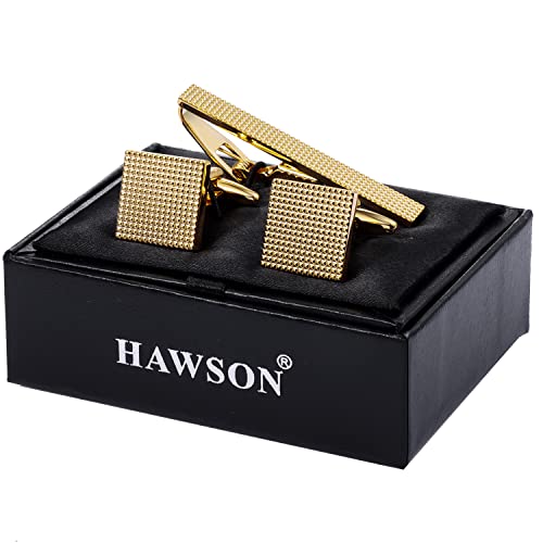 HAWSON Metal Cufflinks and Tie Clip Set for Men Novelty Cuff Links and Tie Bar Gifts for Wedding Level,Football, Musical Symbols Designs4