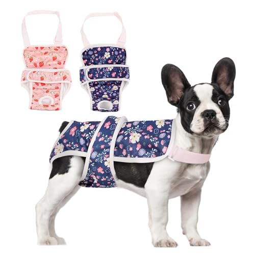 Image of ASENKU 2 Pack Female Dog Diapers with Suspenders, Reusable Washable Puppy Panties for Small Dogs, Leak-Proof Pet Underwear for Heat Cycle & Period