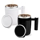 Self-Stirring Coffee Mug Set 14oz - Rechargeable Temperature Control Mug with Magnetic Mixing Technology, 2-Pack Stainless Steel Thermal Cup - Christmas Gift for Coffee Lovers (Classic Black&White)