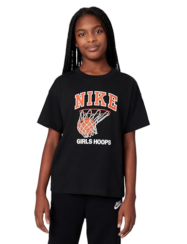 Nike Girls' Sportswear T-Shirt (Basketball Hoop), Black, Medium