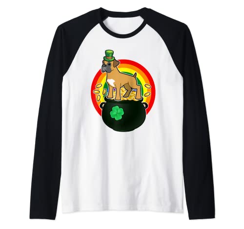 Boxer Dog Leprechaun Hat Lucky Shamrock St Patricks Day Camiseta Manga Raglan