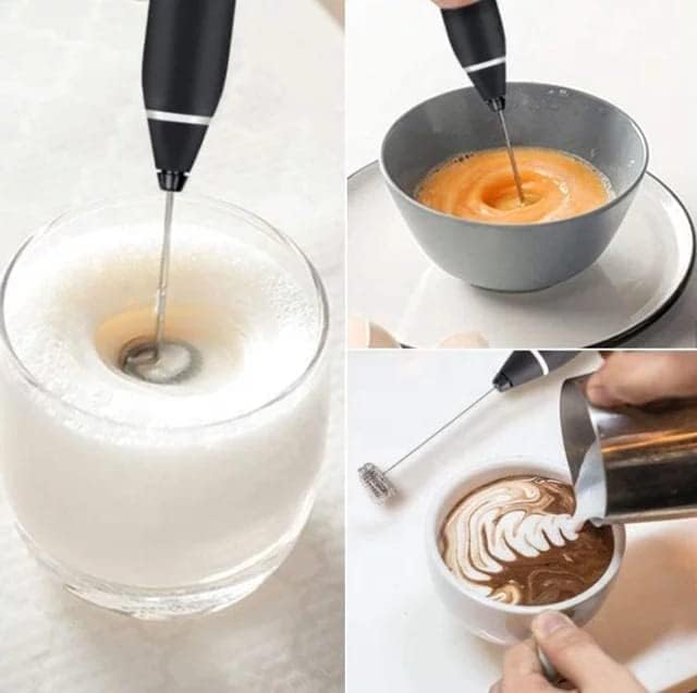 Sokany SK-201A frother in use for milk frothing, egg whisking, and latte art