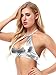 Yevin Shiny Metallic Rave Tops for Women Sexy Wet Look Leather Bra Halter Strap Outfit Crop Tops (Silver)