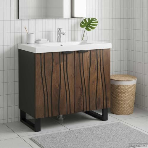 Genérico Gabinete de Lavabo para Baño con Estante Nogal 62 x 33 x 58 cm,Mobiliario,Armarios y Almacenamiento,Tocadores,Tocadores de baño-4018027