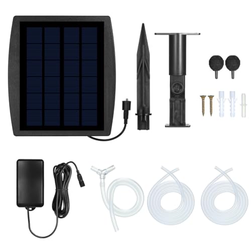 Tiardey Solar Powered Air Pump, Oxygenator Aerator Air Pump Oxygen for Outdoor Pool Pond Fish Tank,Oxygen Pump with Air Stone