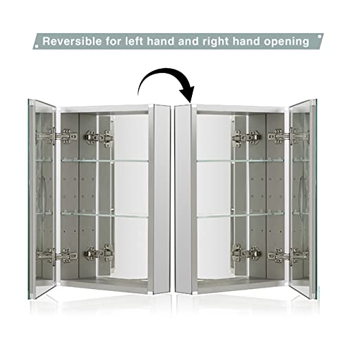 Durldeng Recessed Medicine Cabinet With Mirror 3X Magnifier,16 X 24 Inch,Bathroom Medicine Cabinet Mirror，Bathroom Mirror With Storage 3 Adjustable Shelves,Silver,Recessed And Surface Wall Mounted #TOP4