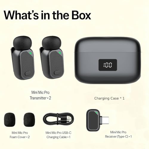 Image of Wireless Lavalier Microphone for iPhone, 2Pcs Mini Mic with Charing Case