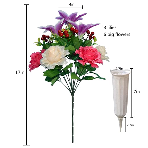 Artificial Graveyard Flower With Vase, Flowers For Cemetery, Memorial Flowers, Perfect Gravestone Decorations For Cemetery (2) #TOP1