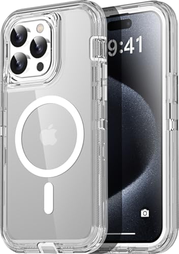 AICase for iPhone 15 Pro Max Case Clear Compatible with MagSafe 3 in 1 Heavy Duty Drop Protection Full Body Rugged Shockproof/Dust Proof 3-Layer Military Protective Tough Durable Cover 6.7"_4