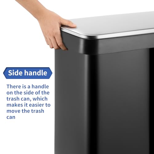 ComfyCorner 16 Gallon Dual Compartment Trash Can, Hands-Free Recycling Rectangular Garbage Bin, Stainless Steel Step-On Dustbin with Soft-Close Lid, Removable Inner Buckets, for Kitchen Home