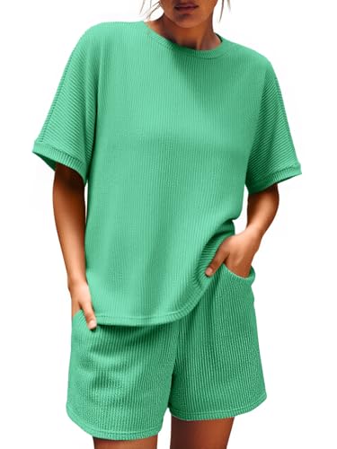 Image of Imily Bela Womens 2 Piece Outfits 2025 Oversized Summer Short Sets Casual Beach Ribbed Short Sleeve Matching Set