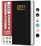 2025 Planner - Weekly and Monthly Planner Spiral Bound, January 2025 - December 2025, Hardcover 2025 Calendar Planner Book with Tabs, Inner Pocket, Perfect for Office Home School Supplies - A5 (6.3' x 8.5'), Black
