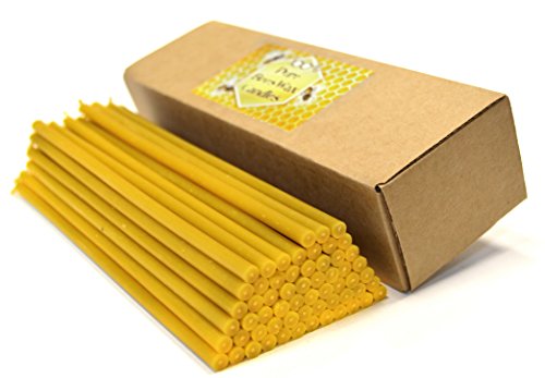 Natural Pure Beeswax Candles Organic Honey Eco Candles in Gift Box (Natural Cotton Wicks, Dripless, Smokeless, Not Taper, Not Ear Candles) (Yellow, 8 Inches (20 cm) 60pcs)