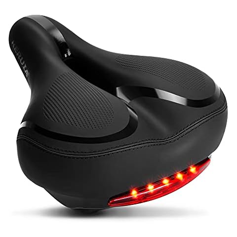 RERUIA Comfortable Bike Seat with Light Breathable Memory Foam Padded Bike Saddle Dual Shock Absorbing Center Cutout Bicycle Cushion Taillight Waterproof Leather Cover for Men Women Cycling, Universal Cover