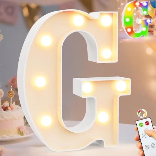 Image of Pooqla LED Light Up Letters, Warm White and Colorful Lighted Marquee Letters with Remote, Lighted Letter for Party Birthday Decorations, Gift for Girls Boys Night Light, Wedding Home Decor, Letter G