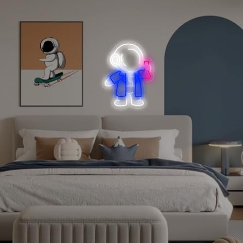 Image of Astronaut Neon Sign with Flask LED Neon Lights for Wall Decor, Classroom, Science Room, Bedroom, Lab Decor, Game Room, Space Theme Party Decoration, Neon Light Sign for Home and Bar