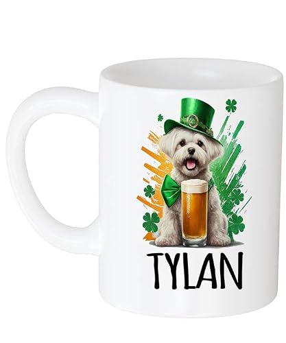 St. Patrick's Day Dog Name Mug, Funny Irish Day for Maltese Dog Personalized Name Tylan 11oz White Mug Dog Lover Men, Shamrock Pet Dog Gift for Dog Owner 11 Oz White Mug 357830