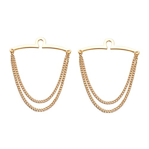 RunootPR Gouden zilveren stropdas ketting set voor heren - klassieke 2 stuks dubbele stropdas kettingen voor zaken en bruiloft sieraden, 2.4", Messing, Geen edelsteen