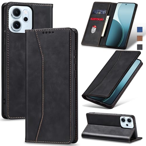 Jasonyu Handyhülle für Oppo Reno14/Reno 14 F 5G/Reno14 FS Hülle Leder Flip Klappbare Stoßfeste Magnetische Premium PU Leder Standfunktion Kartenfächern Schutzhülle Klapphülle,Schwarz