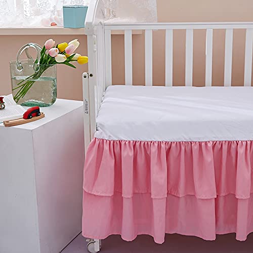 Jsd Pink Crib Bed Skirt Dust Ruffle Double Layer Brushed Microfiber Nursery Bedding Skirt For Baby Girls 14" Deep Drop #TOP2
