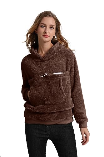 Kei Tomlison Pet Cat Dog Pouch Hoodies Small Animal Carrier – Kitten Puppy Pouch Sweatshirt Kangaroo Pocket Pullover for Women Brown