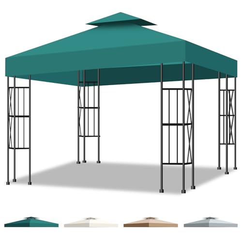 10x10 Canopy Replacement Top Cover Canopy Top Replacement Double Layer Vented Sunshade Cover Fits Standard 10\'x10\' Outdoor Gazebo Frame for Backyard/Patio/Garden Waterproof UV Resistant (Green)