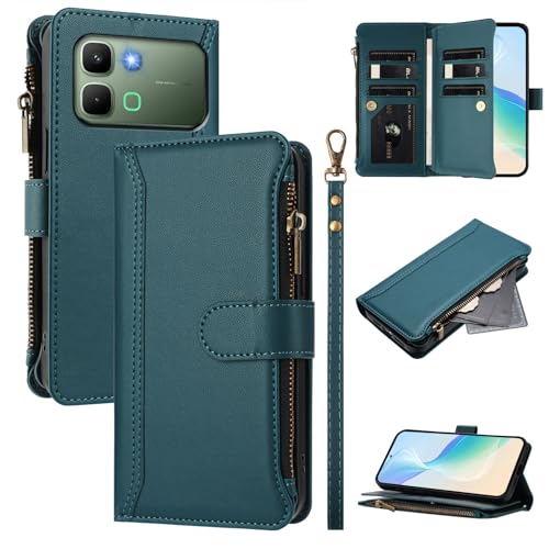 linsuyu Cover Compatible with Infinix Note Edge 5G,Compatible with Infinix Note Edge 5G Zipper Dual Card Slot Wallet Phone Case Green