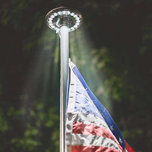 Deneve Ripple Outdoor Flag Pole Light Solar Powered, Waterproof Solar Flag Light Top Mount, Fits Most 20-25 Ft Outdoor Flag Poles, 28 Led's 20% Brighter Model, 100% Flag Coverage From Dusk To Dawn #TOP2